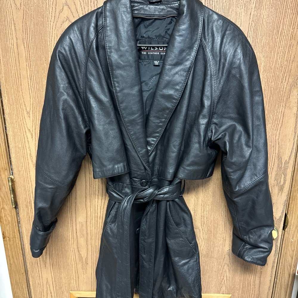 Wilsons Leather Women's XSM Black Shawl Collar Belted Blazer Jacket Trench